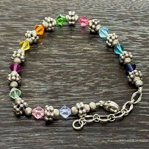 Lovely rainbow beaded 925 Sterling silver bracelet! Vintage Art deco design